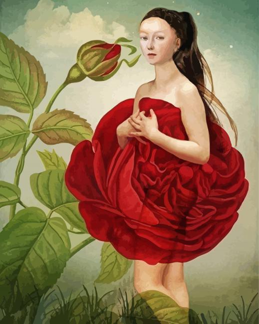 Woman Red Flower paint by numbers