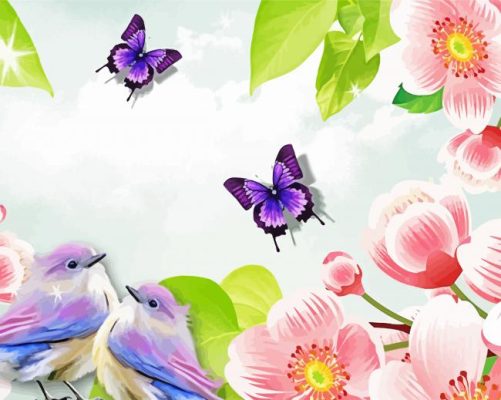 Aesthetic Birds Flowers Butterflies paint by numbers