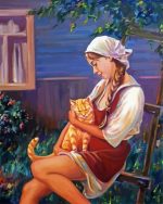 Aesthetic Girl With Cat paint by number