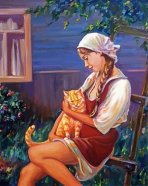 Aesthetic Girl With Cat paint by number
