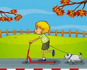 Aesthetic Boy With Scooter And Dog paint by numbers