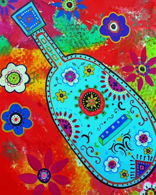 Colorful Mexican Guitar paint by numbers
