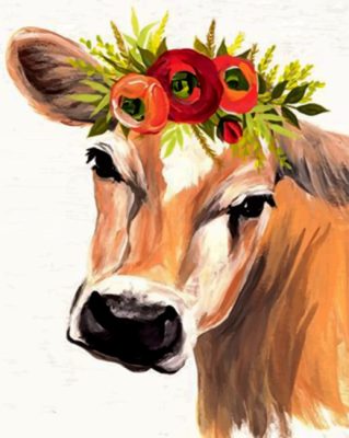 Cow With Floral Crown paint by numbers