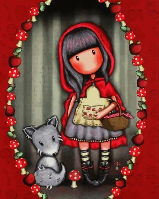 Cute Gorjuss Girl And Grey Wolf paint by numbers