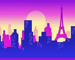 Paris Purple Sky Illustration paint by numbers