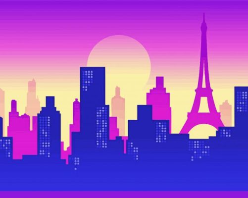 Paris Purple Sky Illustration paint by numbers