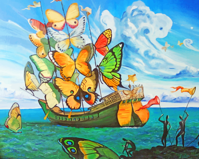 Ship With Butterfly Sails paint by numbers