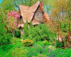 Whimsical House With A Swayback Roof paint by number