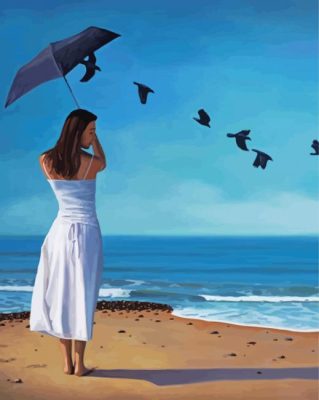 Lady In White By The Seaside paint by numbers