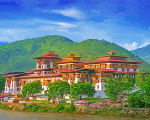 Punakha Dzong Bhutan paint by numbers