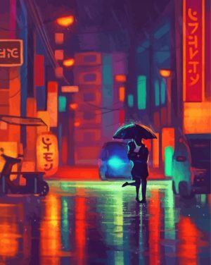 Romantic Raining Street At Night paint by numbers