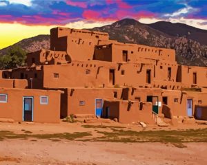 Taos Pueblo Sunset paint by numbers