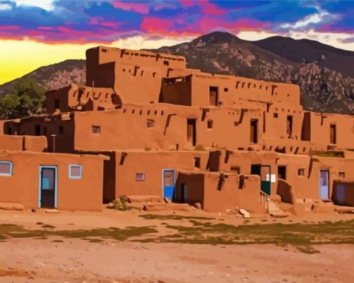 Taos Pueblo Sunset paint by numbers