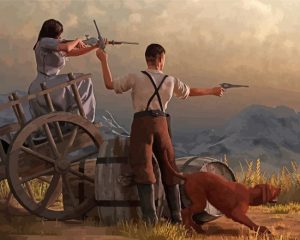 Aesthetic Western Gun Fight paint by numbers
