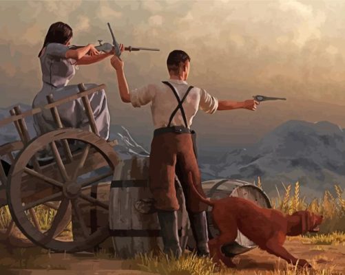 Aesthetic Western Gun Fight paint by numbers