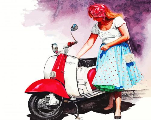 Lady And Red Lambretta paint by numbers
