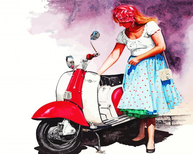 Lady And Red Lambretta paint by numbers