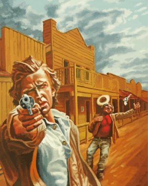 Western Gun Fight paint by number