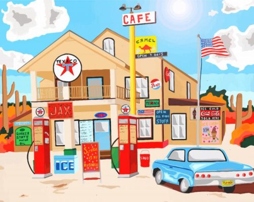 Texaco Cafe Gas Station Art paint by numbers