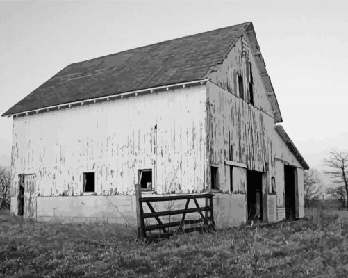 Aesthetic Black And White Barn paint by numbers 