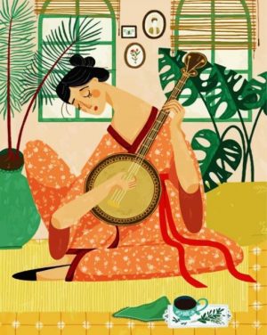 Asian Lady Playing Banjos paint by numbers paint by numbers
