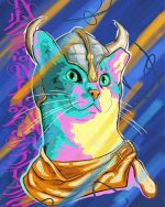 Colorful Viking Cat paint by number paint by number