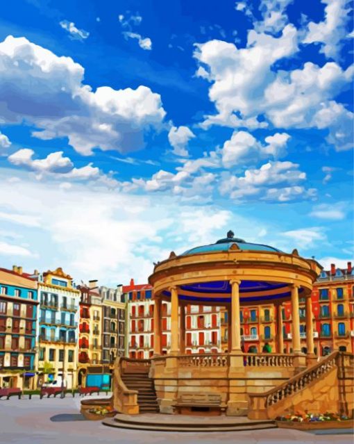 Plaza Del Castillo Pamplona Spain paint by number p