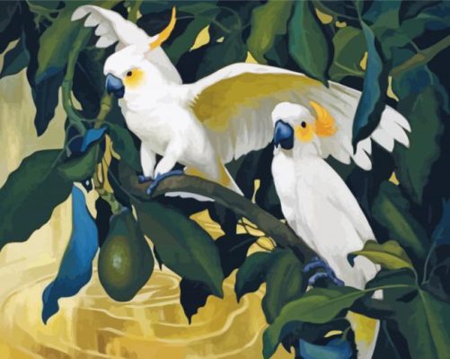 White Parrots By Jesse Arls Botke paint by numbers