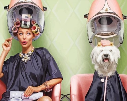 Woman And Dog At The Hair Salon paint by numbers