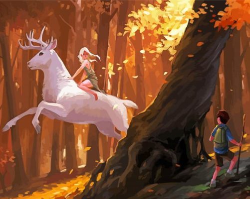 Anime Girl On Stag paint by numbers