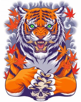 Japanese Tiger And Skull paint by numbers 