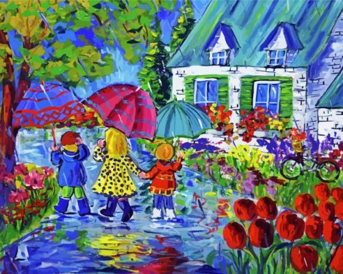 Kids In The Rain Art paint by numbers