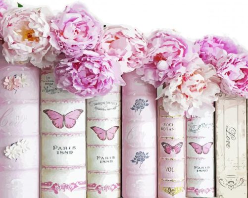 Pink Books And Flowers Paint by numbers