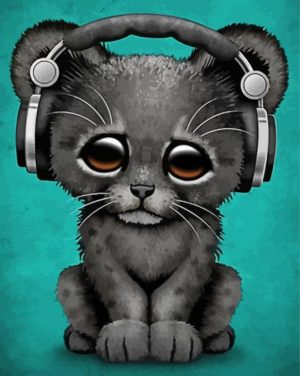 Adorable Cat Wearing Headphones paint by numbers