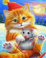 Aesthetic Cat With Mouse Illustration paint by numbers