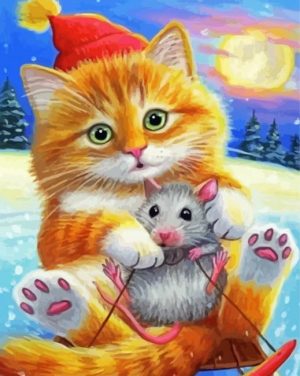 Aesthetic Cat With Mouse Illustration paint by numbers