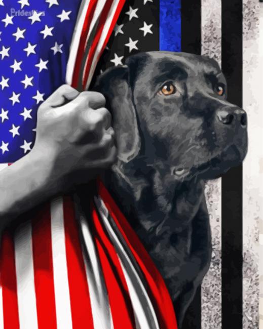 Aesthetic Black Lab With Flag paint by numbers