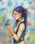Aesthetic Native Girl And Birds Art paint by numbers