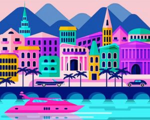 Pink Houses Illustration paint by numbers