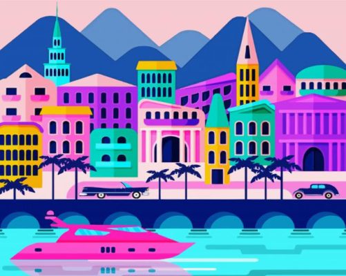 Pink Houses Illustration paint by numbers