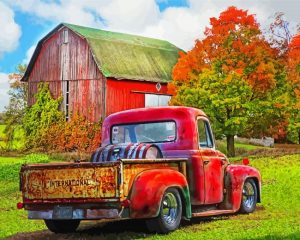 Aesthetic Red Truck paint by numbers