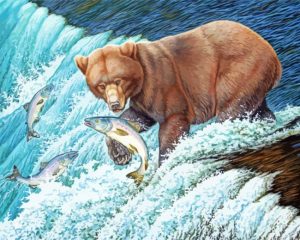 Brown Bear With Fish paint by numbers