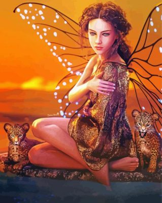 Butterfly Girl And Tigers paint by numbers
