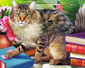 Cute Cat With Books paint by numbers