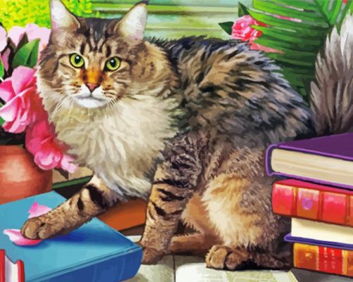 Cute Cat With Books paint by numbers