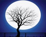 Full Moon And Dead Tree Silhouette paint by numbers