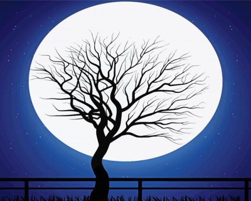 Full Moon And Dead Tree Silhouette paint by numbers 
