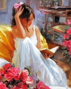 Nerd Lady Surrounded By Flowers paint by numbers