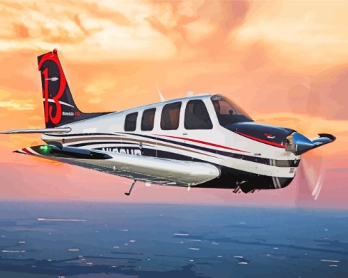 Beechcraft Bonanza Airplane Sunset paint by numbers