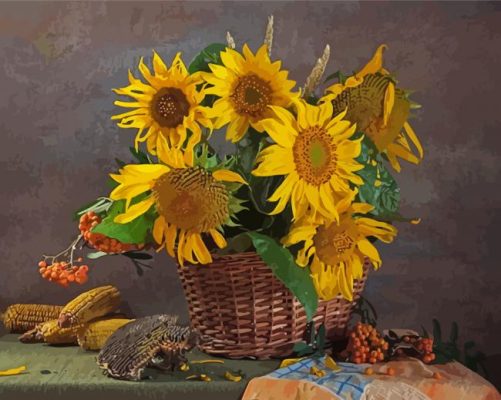 Sunflowers Basket On Table paint by numbers